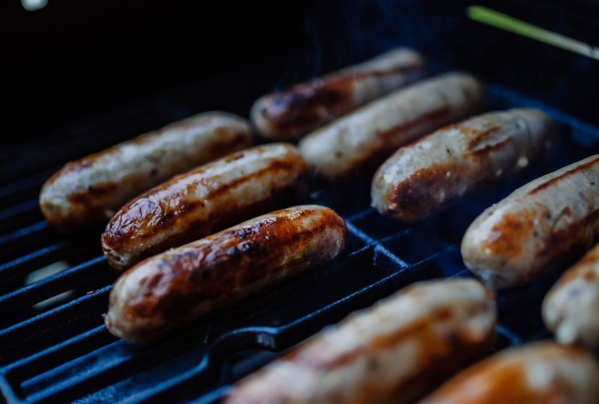 Sausages on BBQ grill