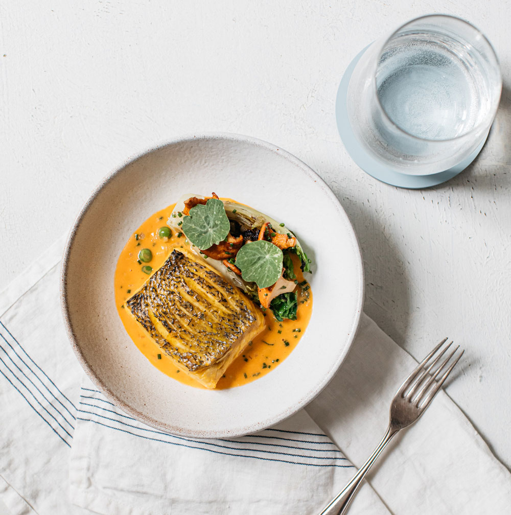 Saffron poached hake