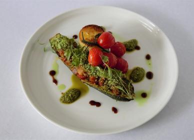 Ratatouille Stuffed Courgette, Herb Crust and Garlic Infused Fondant Potato