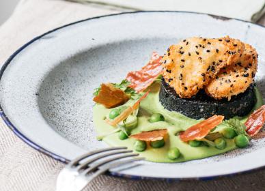 Cod cheeks and seafood black pudding