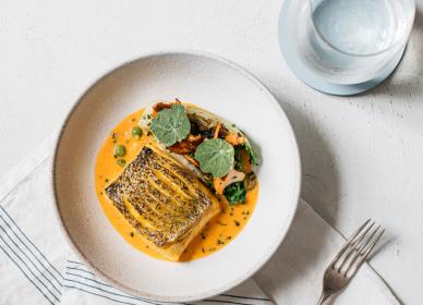 Saffron poached hake
