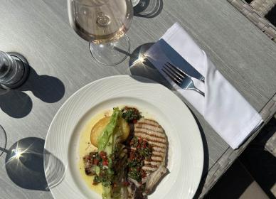 Pork Loin Steak with Chargrilled Hispi Cabbage, Fondant Potato and Chimichurri
