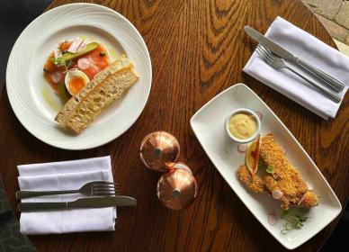 Smoked salmon and breaded chicken strips
