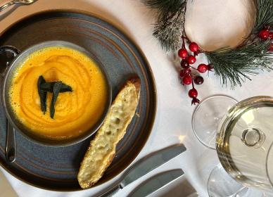 Butternut squash soup with fried sage leaves
