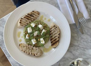 Spring pea, mint and mascarpone hummus