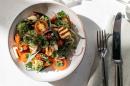  Cherry tomato, red onion. chorizo, Romanesco, halloumi salad