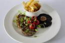 Grilled 8oz Sirloin Steak, Triple Cooked Chips, Watercress, Vine Cherry Tomato, Flat Mushroom