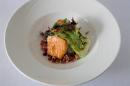 Teriyaki Glazed Chalk Stream Trout, Coconut Rice, Pineapple and Pomegranate Salsa, Bok Choi