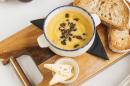 Soup of the day, homemade bread roll