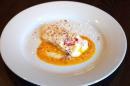 Coconut and mango frozen parfait, with a mango puree