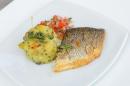 Pan-fried sea bass with mashed potatoes