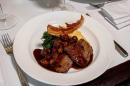 Calves liver with bacon, spinach, mashed potato and baby onion gravy 
