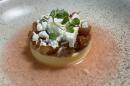 Rhubarb and custard with meringue shards