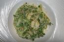 King prawns and smoked salmon linguine with peas, lemon and mascarpone cream
