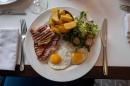 Gammon steak hens egg and chips