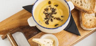 Soup of the day, homemade bread roll