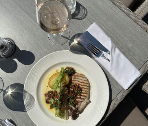 Pork Loin Steak with Chargrilled Hispi Cabbage, Fondant Potato and Chimichurri