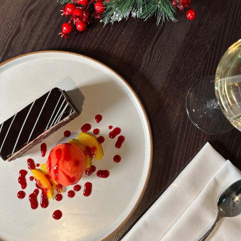 Black forest delice and blood orange sorbet